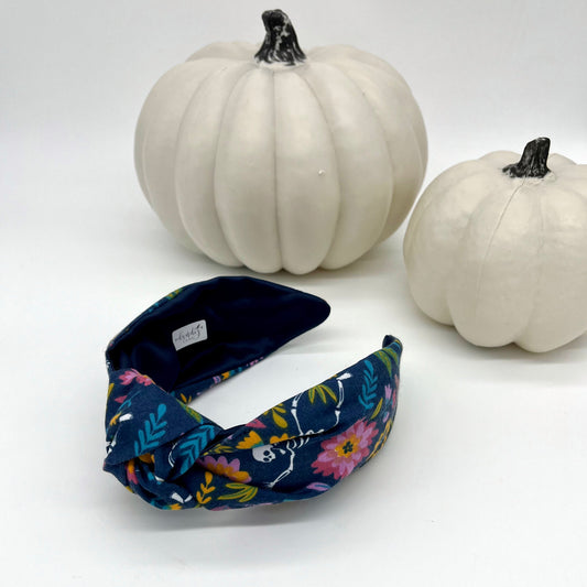 Floral Skeleton Classic Knot Headband in Blue