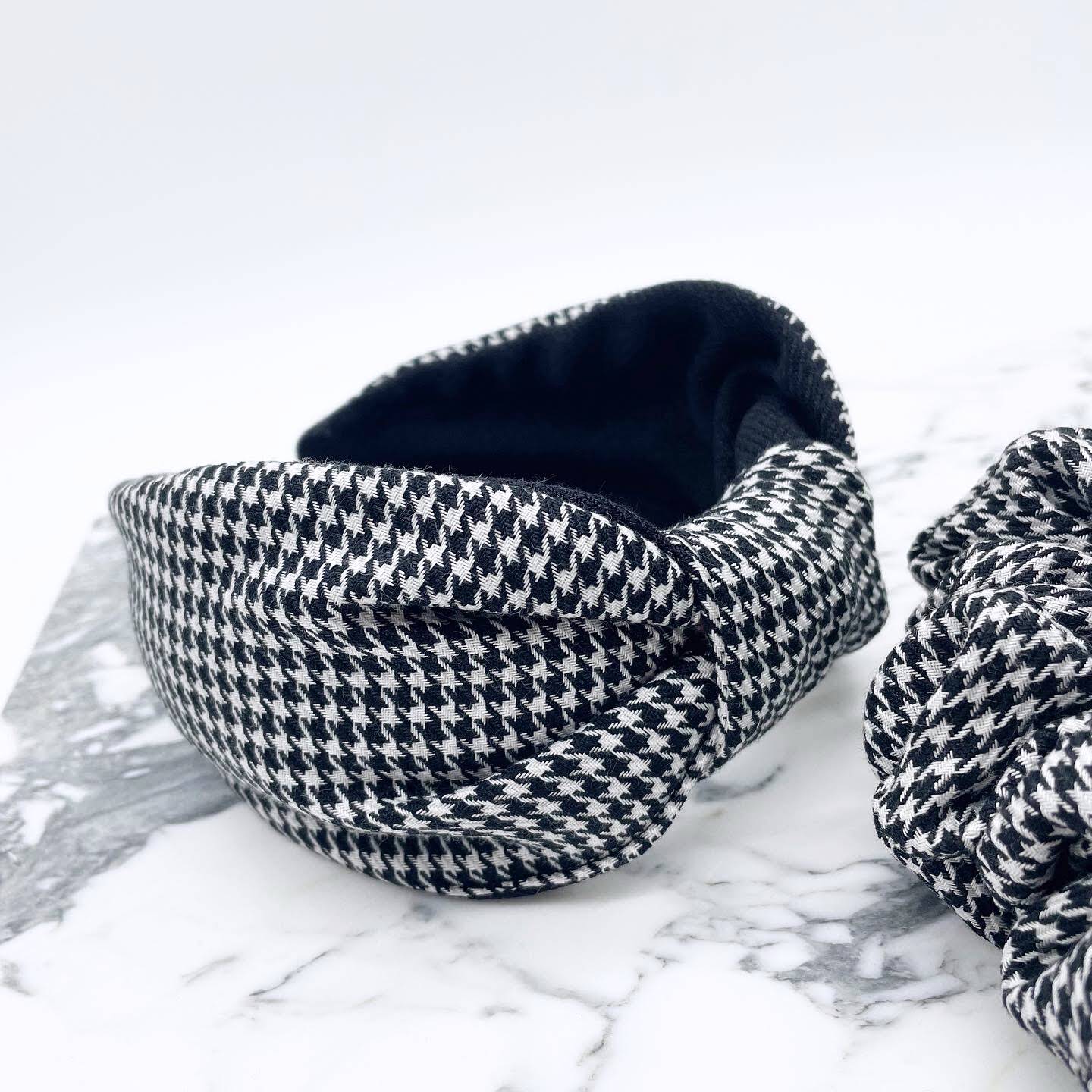 Houndstooth Flat Knot Headband & Scrunchie Gift Set