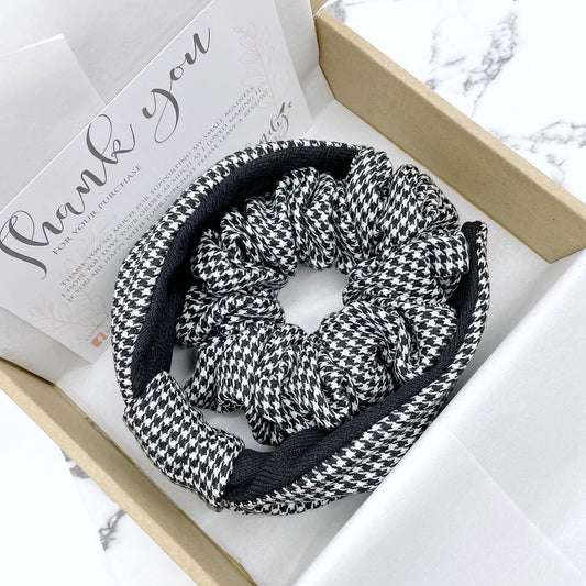 Houndstooth Flat Knot Headband & Scrunchie Gift Set