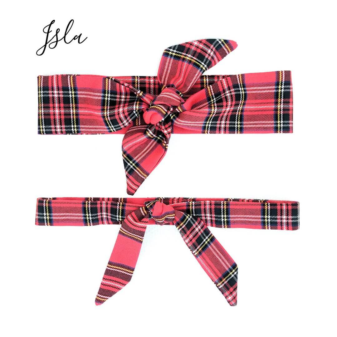 Traditional Red Tartan Soft Cotton Headscarf / Women's Tie Headscarf / Hair Wrap / Red hairband