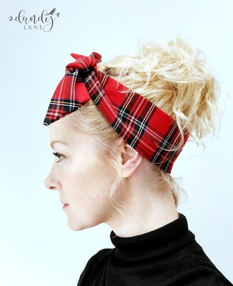 Traditional Red Tartan Soft Cotton Headscarf / Women's Tie Headscarf / Hair Wrap / Red hairband